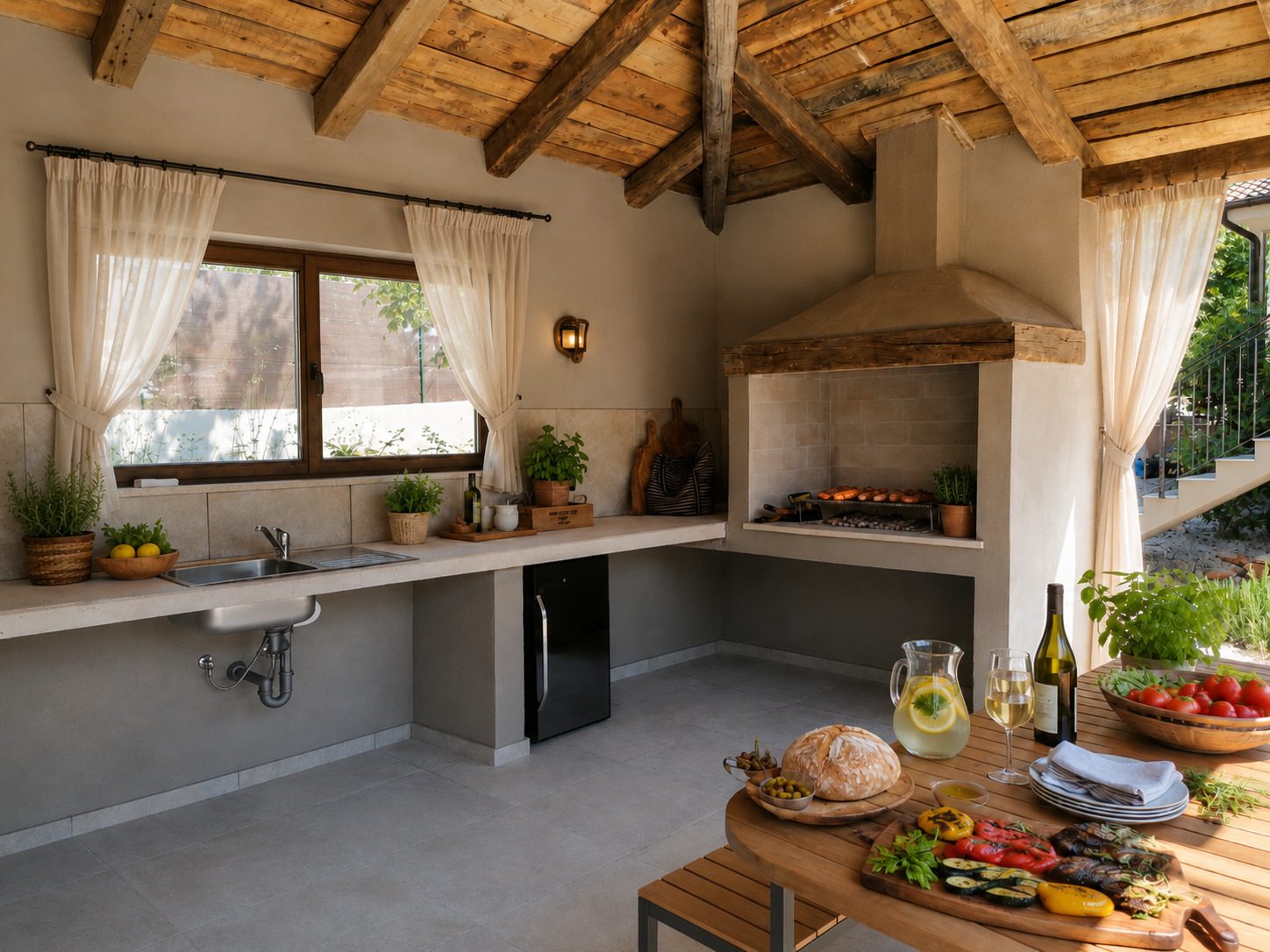 Sommerküche mit Steingrill der Villa VinoSelo